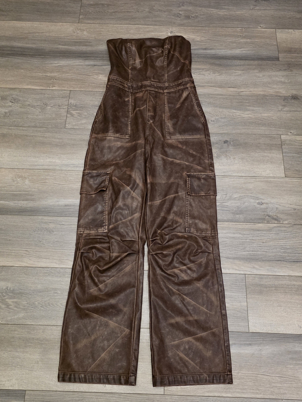 Fashion Nova "Nice For What" Faux Leather Cargo Jumpsuit - Brown - Size Small